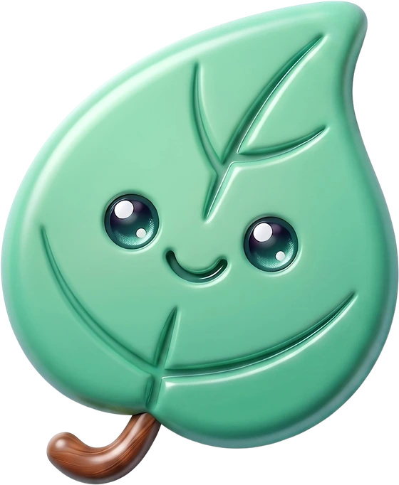 Petsa's leaf mascot, smiling