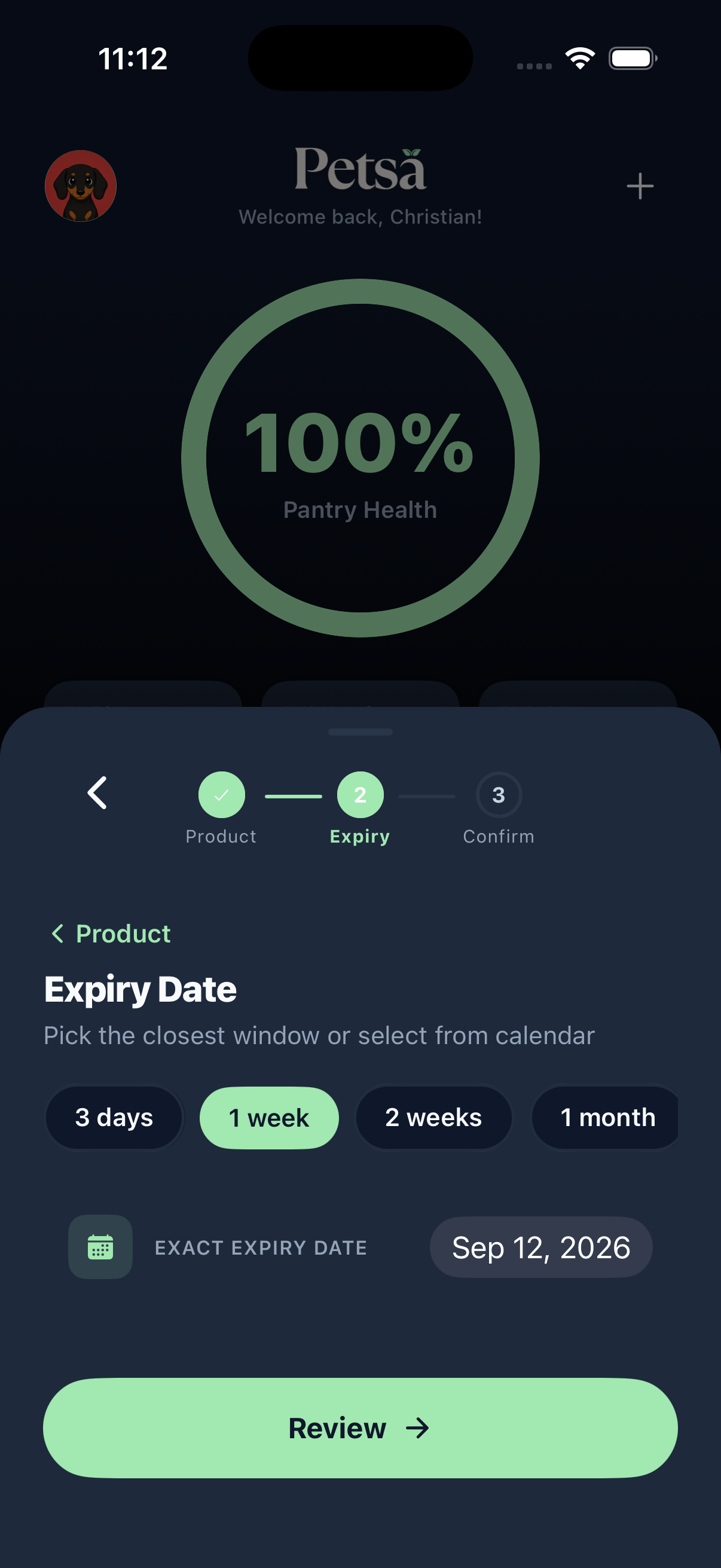 Choosing an expiry date from quick options or setting the exact date of Sep 12, 2026.